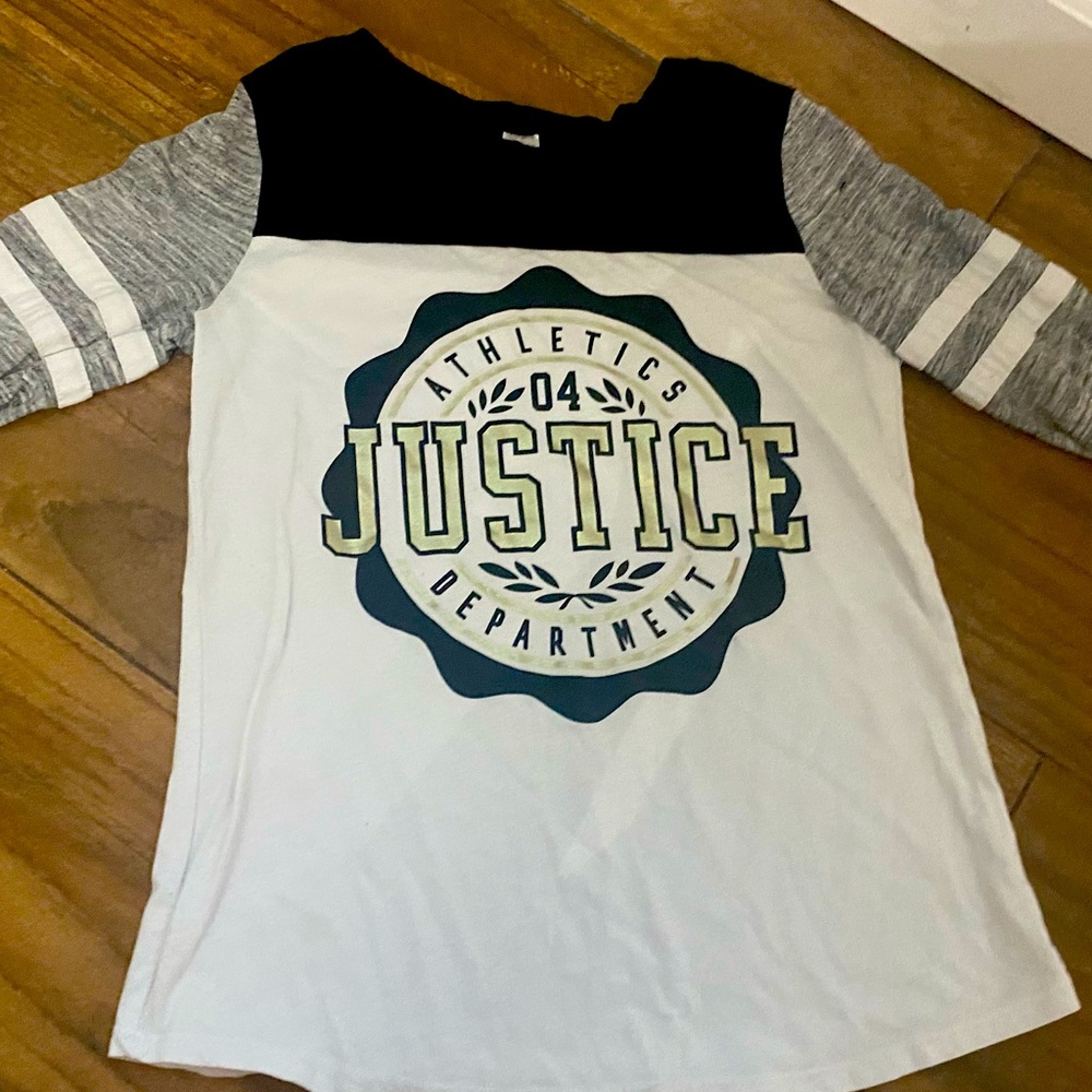 Justice Athletics Department white long sleeve shirt, Girls Size:10.